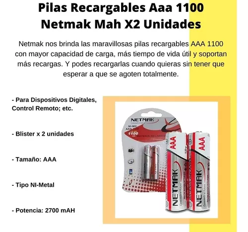 Netmak Pila Recargable AAA 1100 mAh blister x 2