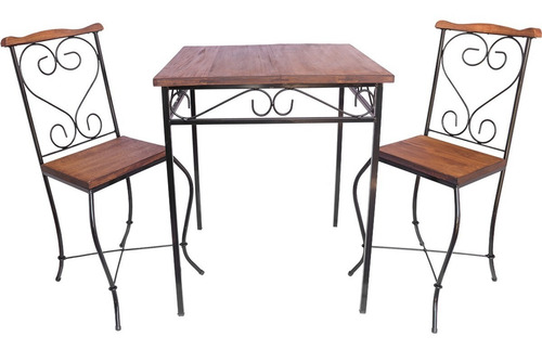 Jogo Mesa 70x70 Quadrada Com 2 Banquetas Madeira Ferro Rusti Acabamento Da Estrutura Pintura Eletrostática Cor Preto