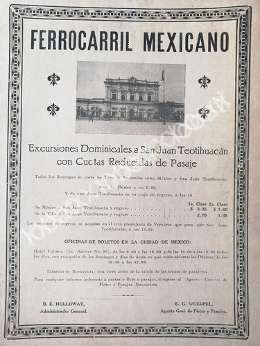 Cartel Ferrocarril Mexicano 1922 San Juan Teotihuacan 482