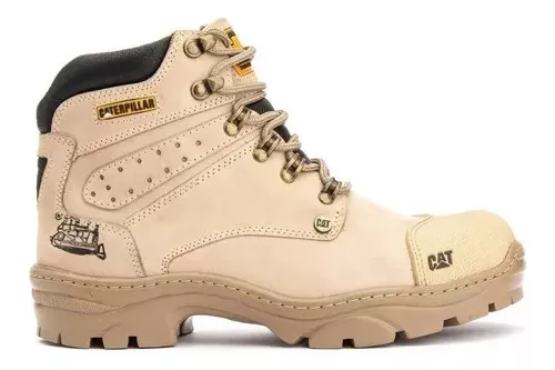 Bota Masculina Caterpillar Com Bico PVC Couro Cor Nude palmilha a