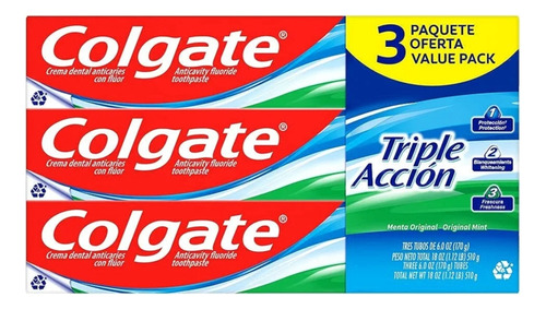 Pasta Dental Colgate Triple Accion Menta Original 3 Pack 