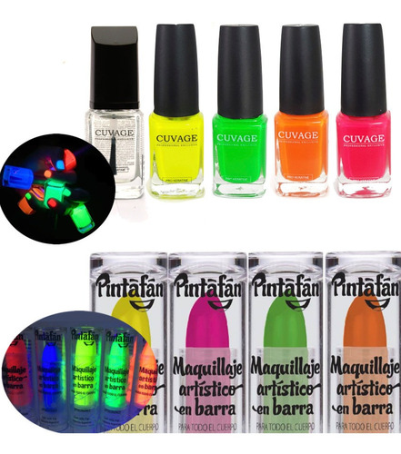 Combo Labial + Esmalte De Uñas Fluo  Kit Fluor Brilla Luz Uv