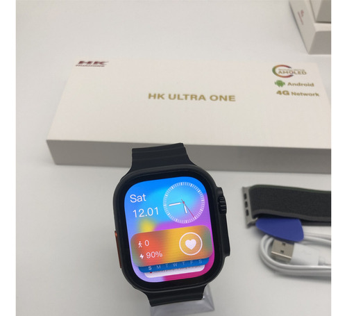 Smartwatch Hk Ultra One 4g 2gb-32gb Playstore/whatsapp/tikto Caixa Prateado Pulseira Branco/ Rajada Bisel Prateado Desenho Da Pulseira Ocean/nylon