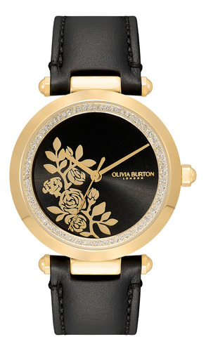 Relógio Olivia Burton Feminino Floral Couro Preto 24000064