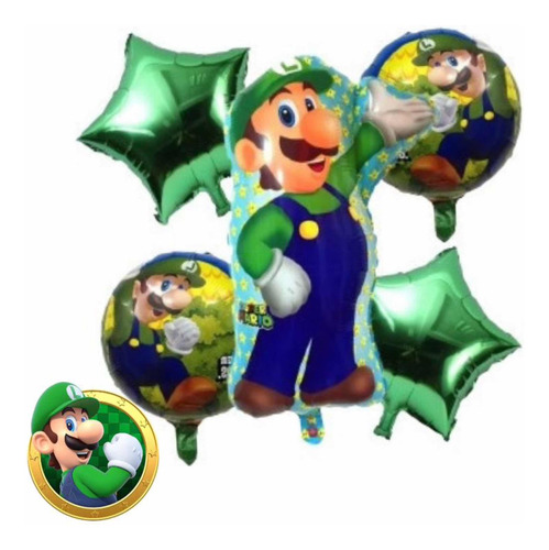 Bouquet De Globos Metalizados De 5 Piezas Motivo Luigi