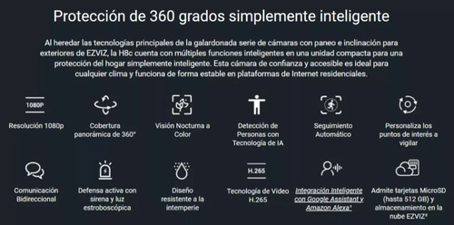 Imagen 2 de 10 de Camara Seguridad Wifi Ezviz H8c 2mp Color Audio Sirena 360