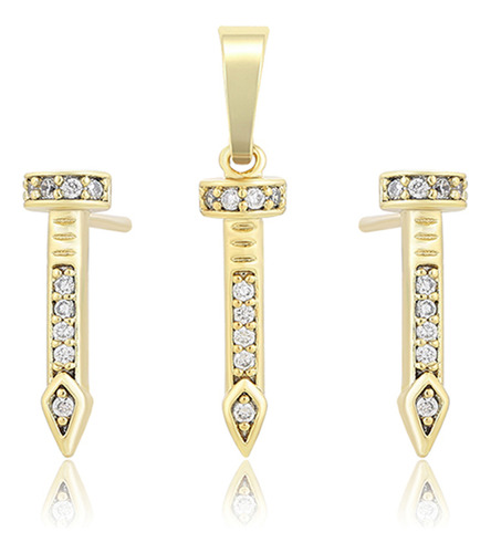 Aretes Dije Clavos Oro 14k Lam Tachuelas Swarovski Regalo 