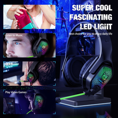 Imagen 5 de 9 de Audífono gamer Onikuma K10 negro con luz rgb LED