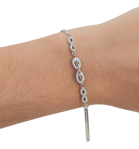 Pulsera De Plata 925 Rodinada Con Dijes Infinitos 16+3 Cm 