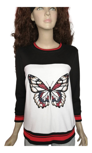 Polerón Mujer Forever 21 Talla S Mariposa Bordado