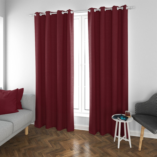 Set De Cortinas Blackout 2 Paños De 140 X 220 Cm Rojo Vino