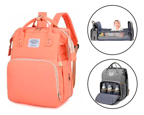 Mochila Maternal Cuna Cambiador Extensible Bolso Bebe Color Rosa