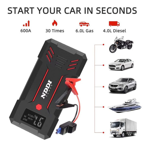 Arrancador Vehiculo Portatil 12000 Mah Bateria Puerto