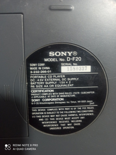 Imagen 6 de 9 de Discman Sony D-f20 Walkman Cd Music Megabass