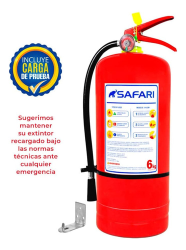 Extintor Pqs Safari De 6 Kilos Con Soporte Metálico Zfe-06