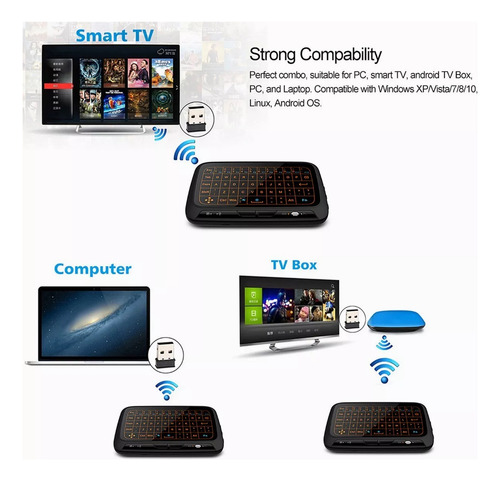 Mini Teclado Sem Fio H18 Com Touchpad Retroiluminado +