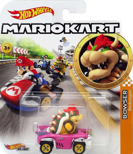 Carrito Hot Wheels Mario Kart Bowser Badwagon 2023 Gbg31, color chicle rosa