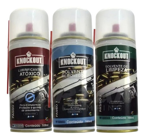 Kit Limpeza Armamento De Fogo Knockout - 3 Frascos De 100ml