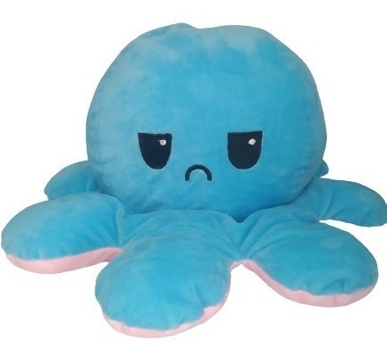 Pulpo De Peluche Reversible Grande Enojado-feliz. Rosa-azul