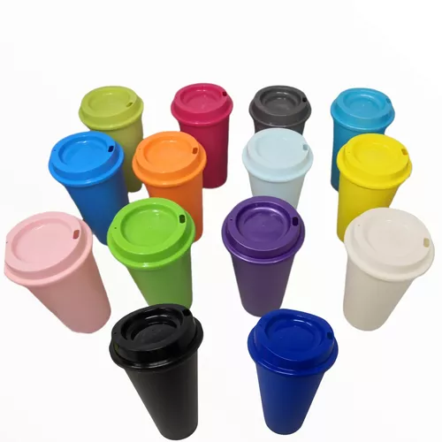 Vaso Con Tapa Reusable Café 16oz Plastico Colores Pack 50