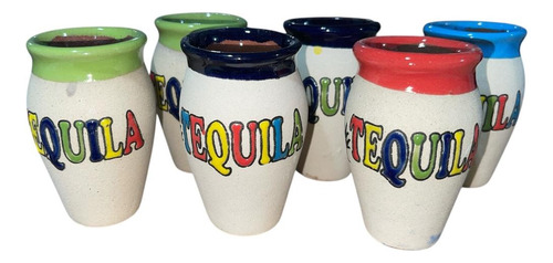 12 Tequilero De Barro 80ml De Colores Agua