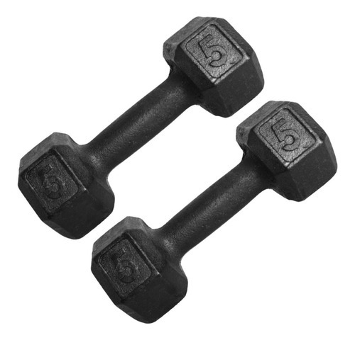 Par Halter Dumbell Sextavado Pintado 5kg P/ Treino Megagym P Cor Preto