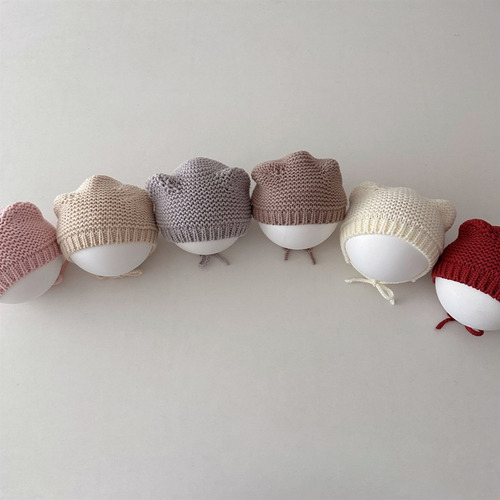 Gorro De Punto Para Bebé Con Orejas De Gato (r), Color Liso,