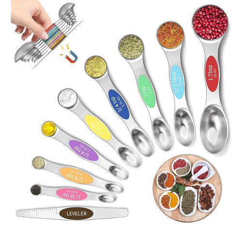 Juego De 9 Cucharas Medidoras Magnéticas De Acero Inoxidable