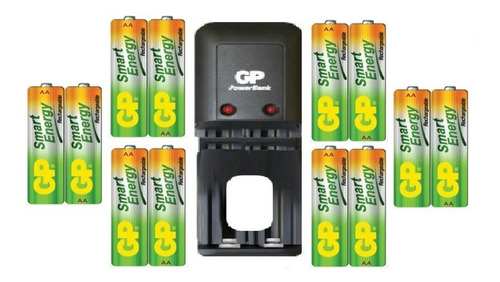 Cargador Gp + 12 Baterías Pilas Recargables Aa Original