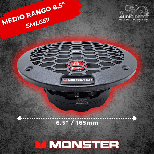 Par Medio Rango Monster Auto 6.5 Sml657 8ohm 800w Max Color Negro