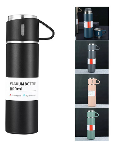 Kit 40 Garrafas Térmicas De 500ml C/ 3 Xícara - Cor Preta