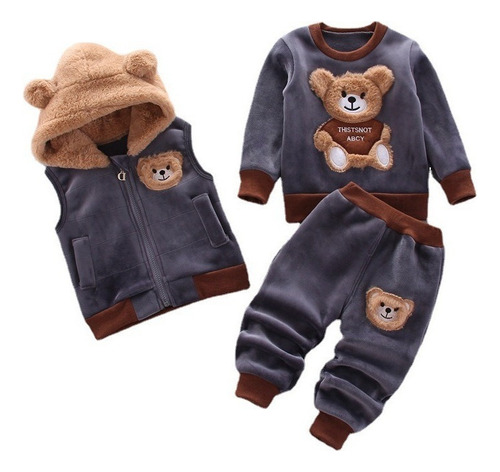 Thick Children's Sweatshirt, Pants And Vest With Hood Set 1