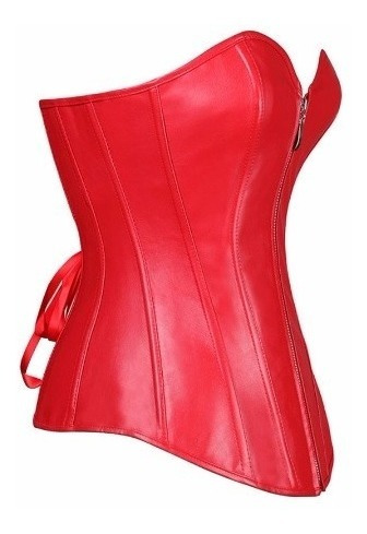 Corset Corpete Espartilho De Couro Vermelho - Afina Cintura