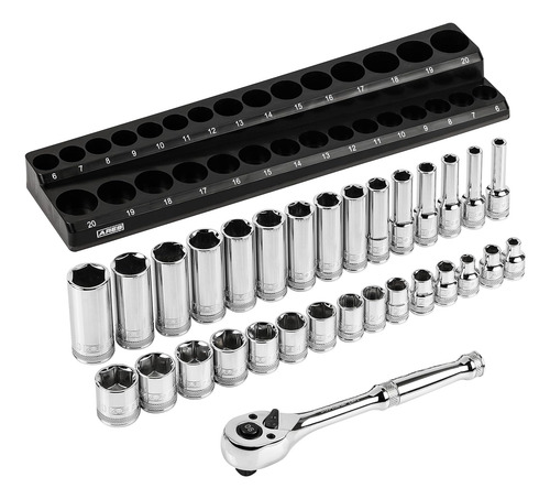 Ares 47004-juego De Llaves Métricas De 3/8 Pulgadas Y Trinqu
