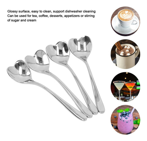 4 Cucharas De Café De Acero Inoxidable En Forma De Corazón