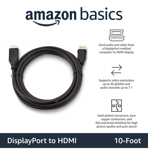 Cable Displayport A Hdmi Conversor Adaptador 4k 30fps 300cm