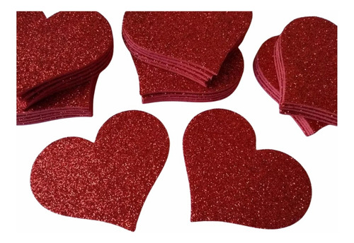 Aplique De Eva Coração Vermelho Gliter Glitter 20cm C/ 15un