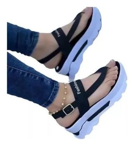 Sandalias De Plataforma Con Velcro De Color Liso For Mujer