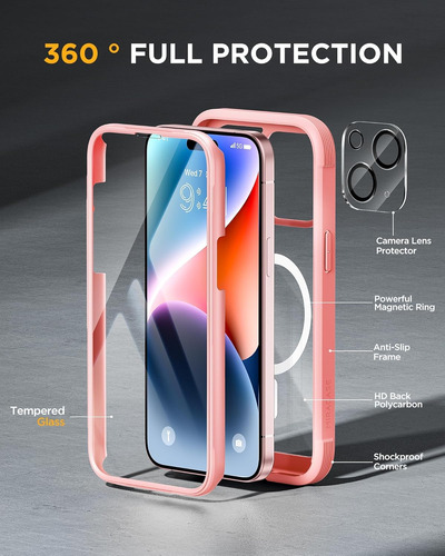 Funda Magnética Para iPhone 15, 15 Plus, 15 Pro, 15 Pro Max, Con Protector De Pantalla De Cristal, A Prueba De Caídas Militares, Protector Magsafe
