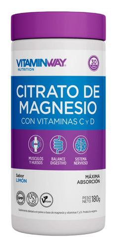 Citrato Magnesio Polvo Bebible 180g Vitamin Way Sabor Limon