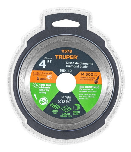 Disco 4'' Diamante Corte Loseta Azulejo Marmol Truper 11578