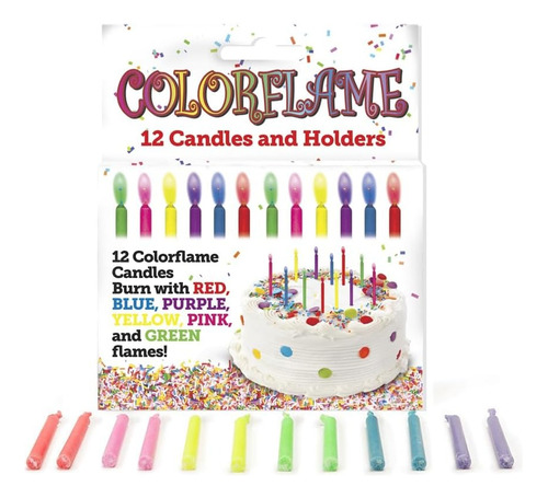 Velas De Cumpleaños Con Flama De Colores (12 Unidades)