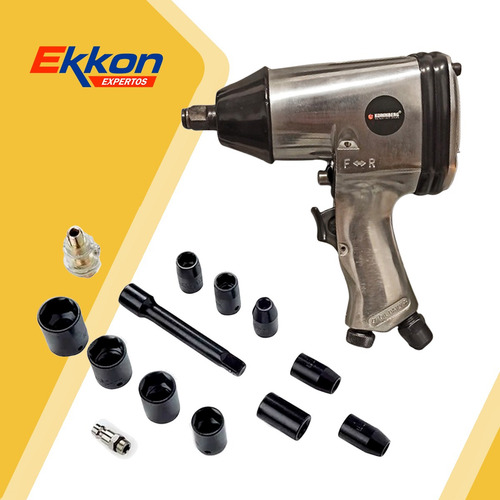 Imagen 3 de 6 de Llave Impacto Neumatica Pistola Kommberg 1/2 PuLG Kit 17 Acc