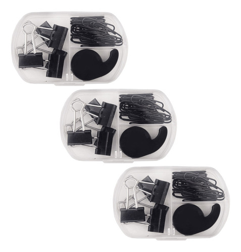 Pack De 3 Set De Papelería Incluye Clips Y Cinta Adhesiva Color Negro
