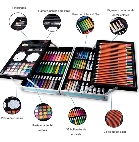 Imagen 4 de 8 de Kit De Lápices De Dibujo Marcadores Plumones Punta 145 Pcs