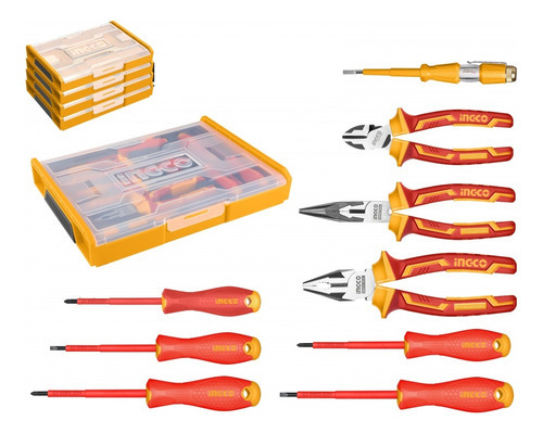 Set Organizador + 9 Herramientas Aisladas Para Electricista