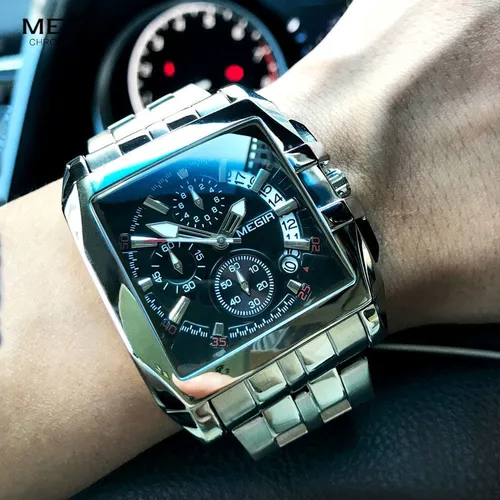 Reloj Megir Chronograph Con Correas Cuadradas De Acero