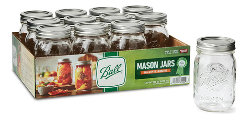 Mason Jars Ball 16 Oz Boca Regular X 12 Unidades