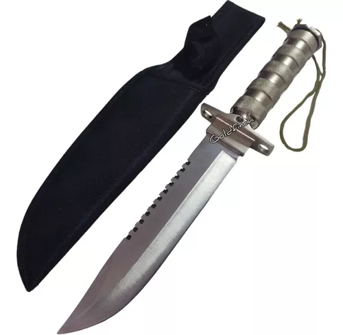 Cuchillo Rambo Plateado Accesorios Táctico Supervivencia Rp2