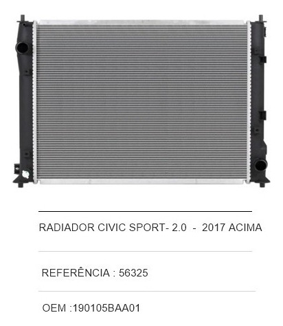 Radiador Honda Civic Sport 2017 Acima